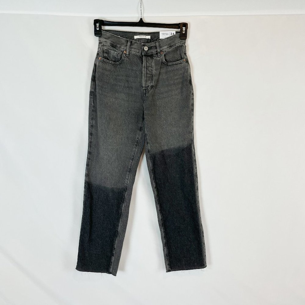 PacSun Jeans High Rise Straight Black Two-Toned Raw Hem Button Fly 24